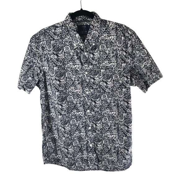 1901 Mens Button Down Shirt Trim Fit Fairview Wash Floral Print Black Gray L - Picture 1 of 5